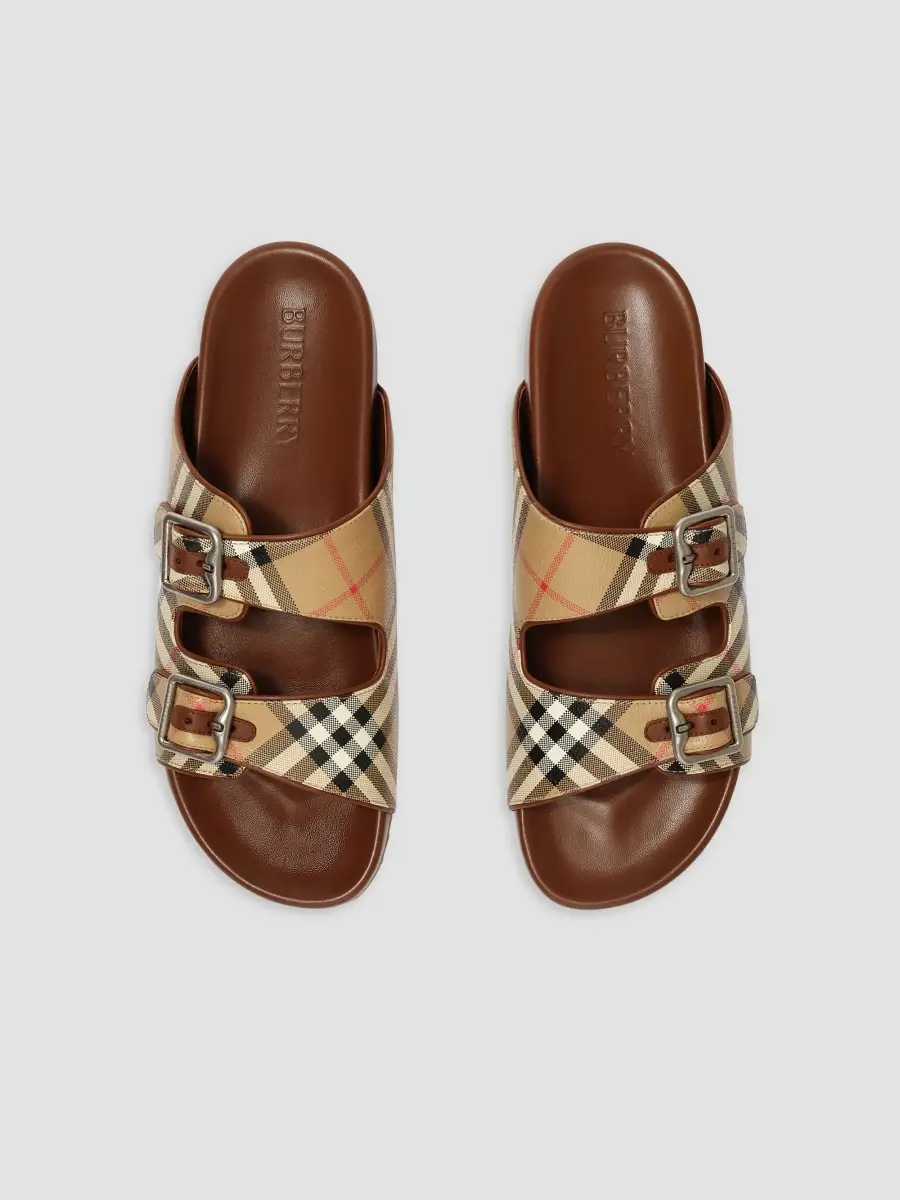 Burberry Men's Urchin Check & Leather Slide Sandals | Thumbnail 4 Burberry Men's Urchin Check & Leather Slide Sandals | Thumbnail 4