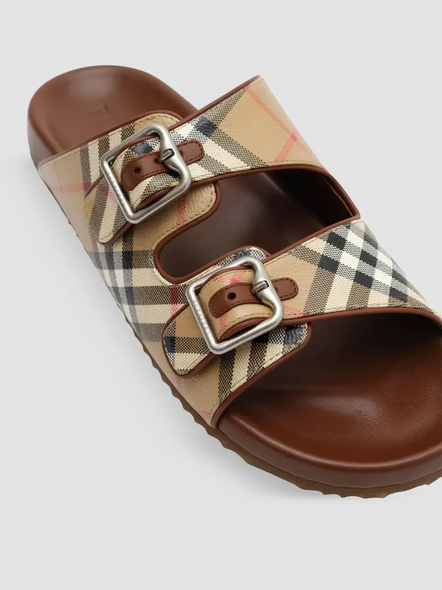Burberry Men's Urchin Check & Leather Slide Sandals | Thumbnail 6 Burberry Men's Urchin Check & Leather Slide Sandals | Thumbnail 6