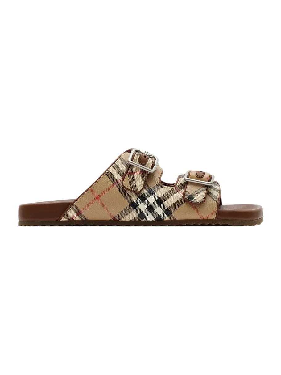 Burberry Men's Urchin Check & Leather Sandals - Beige Ip Check