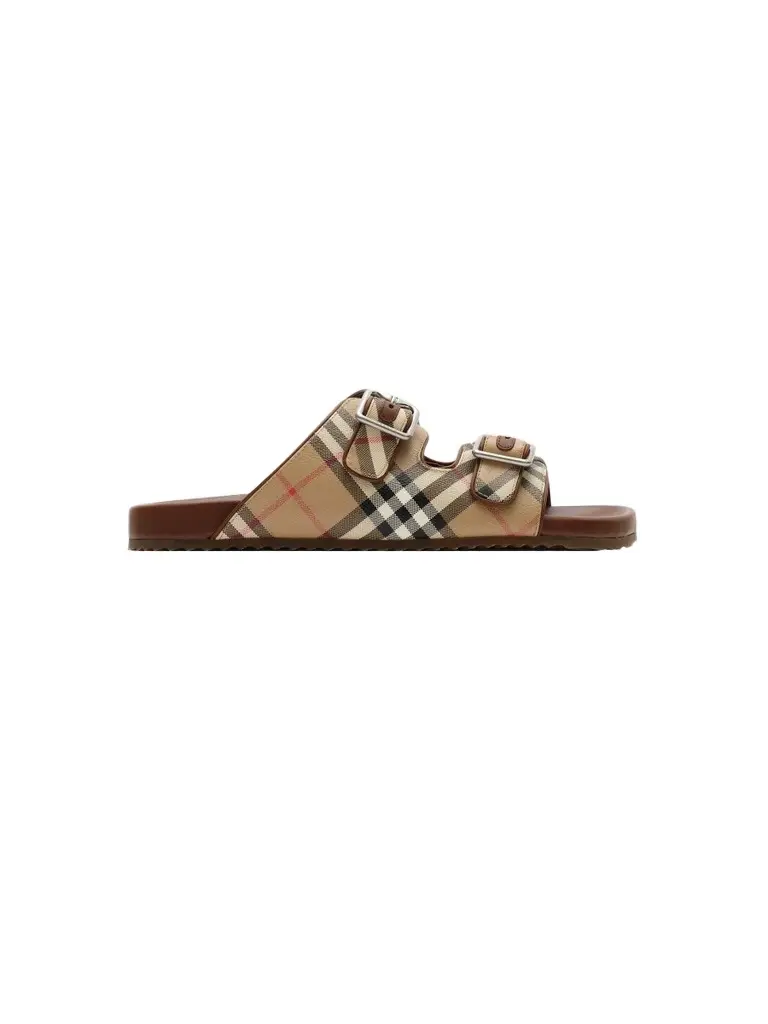 Burberry Men's Urchin Check & Leather Slide Sandals