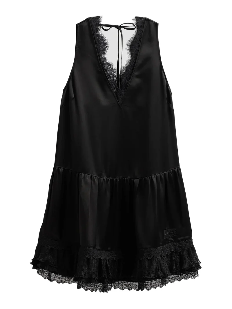 Women's Fluid Satin V-Neck Lace Mini Dress Women's Fluid Satin V-Neck Lace Mini Dress
