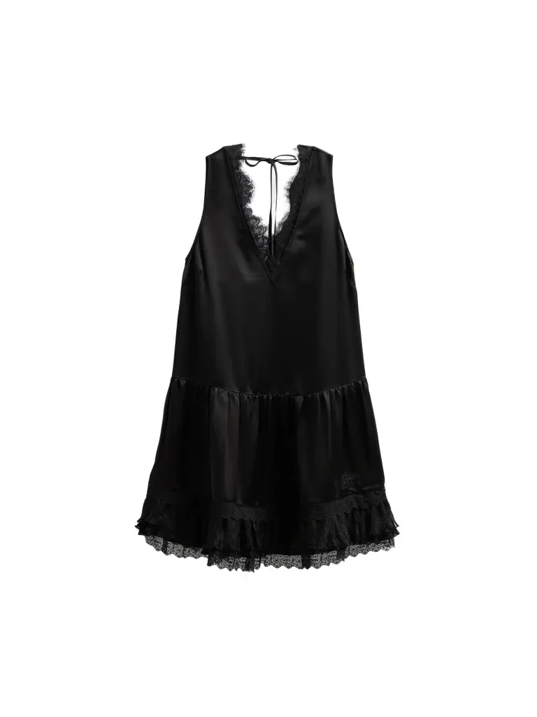 Ganni Women's Fluid Satin V-Neck Lace Mini Dress