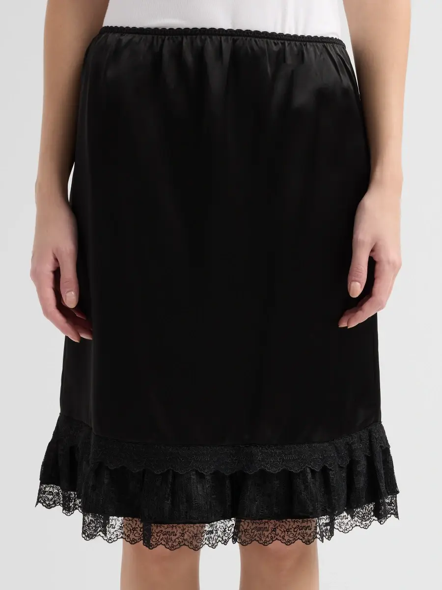 Ganni Women's Fluid Satin Knee-Length Frill Skirt | Thumbnail 5 Ganni Women's Fluid Satin Knee-Length Frill Skirt | Thumbnail 5