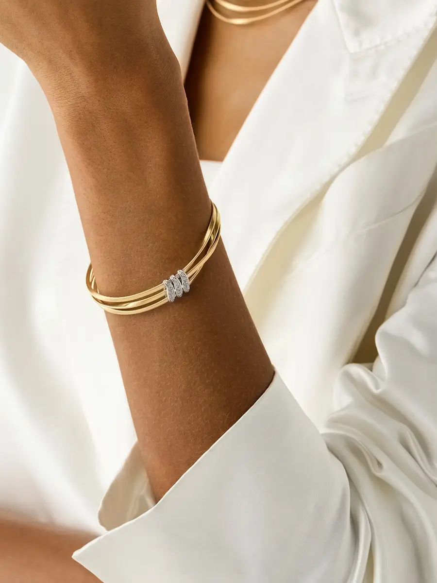 MARCO BICEGO Women's Marrakech 18K White and Yellow Gold 3-Row Bracelet with Diamonds | Thumbnail 2 MARCO BICEGO Women's Marrakech 18K White and Yellow Gold 3-Row Bracelet with Diamonds | Thumbnail 2