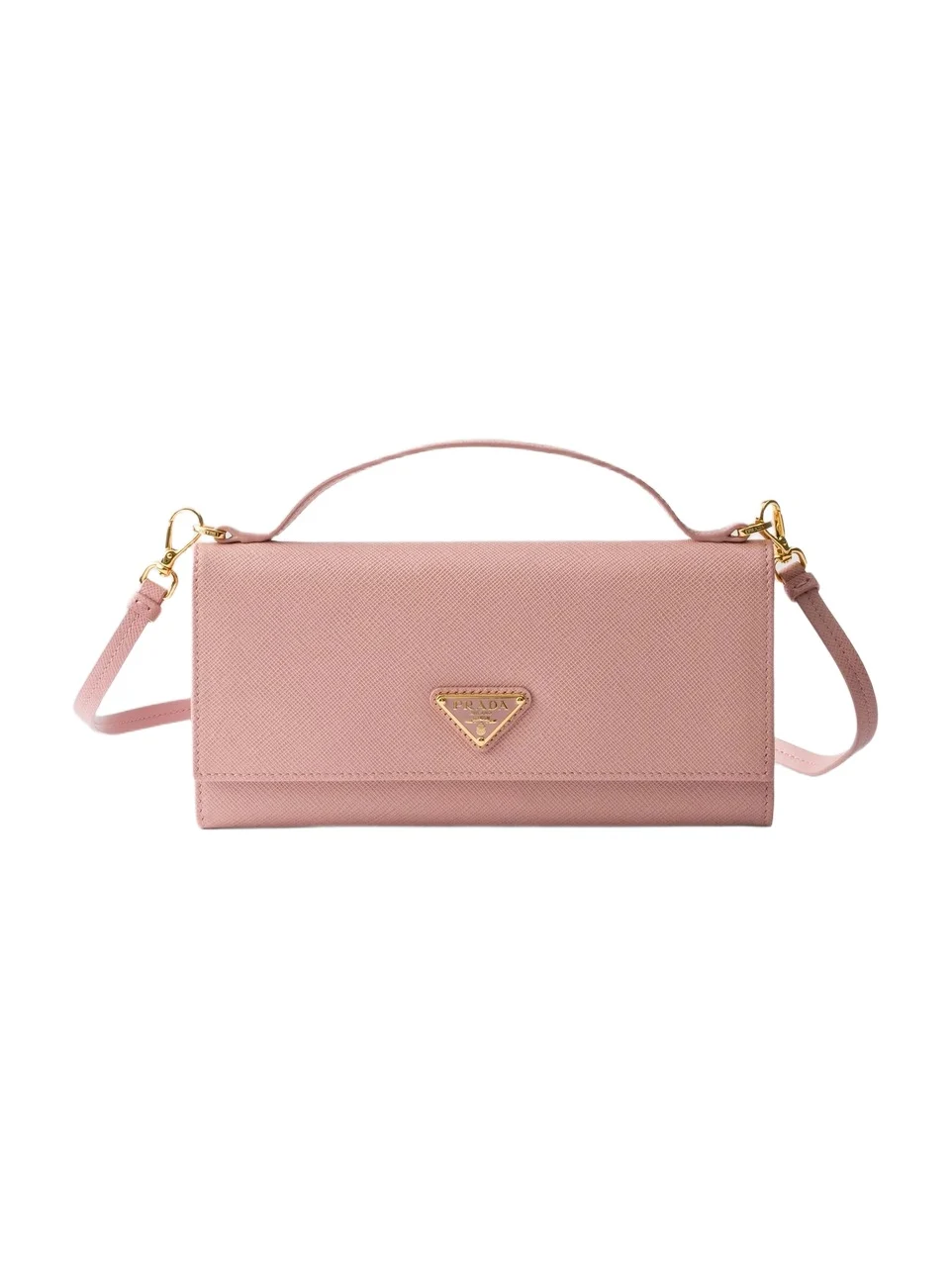Prada Women's Saffiano Leather Wallet with Shoulder Strap - Light Pink