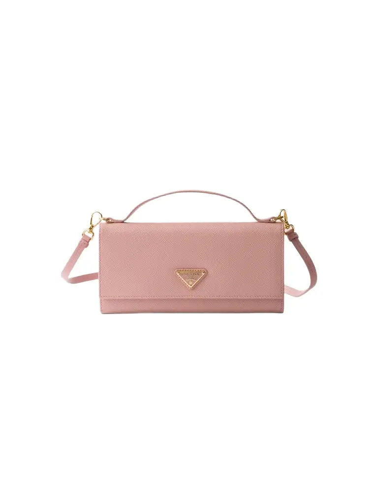 Women's Saffiano Leather Wallet with Shoulder Strap