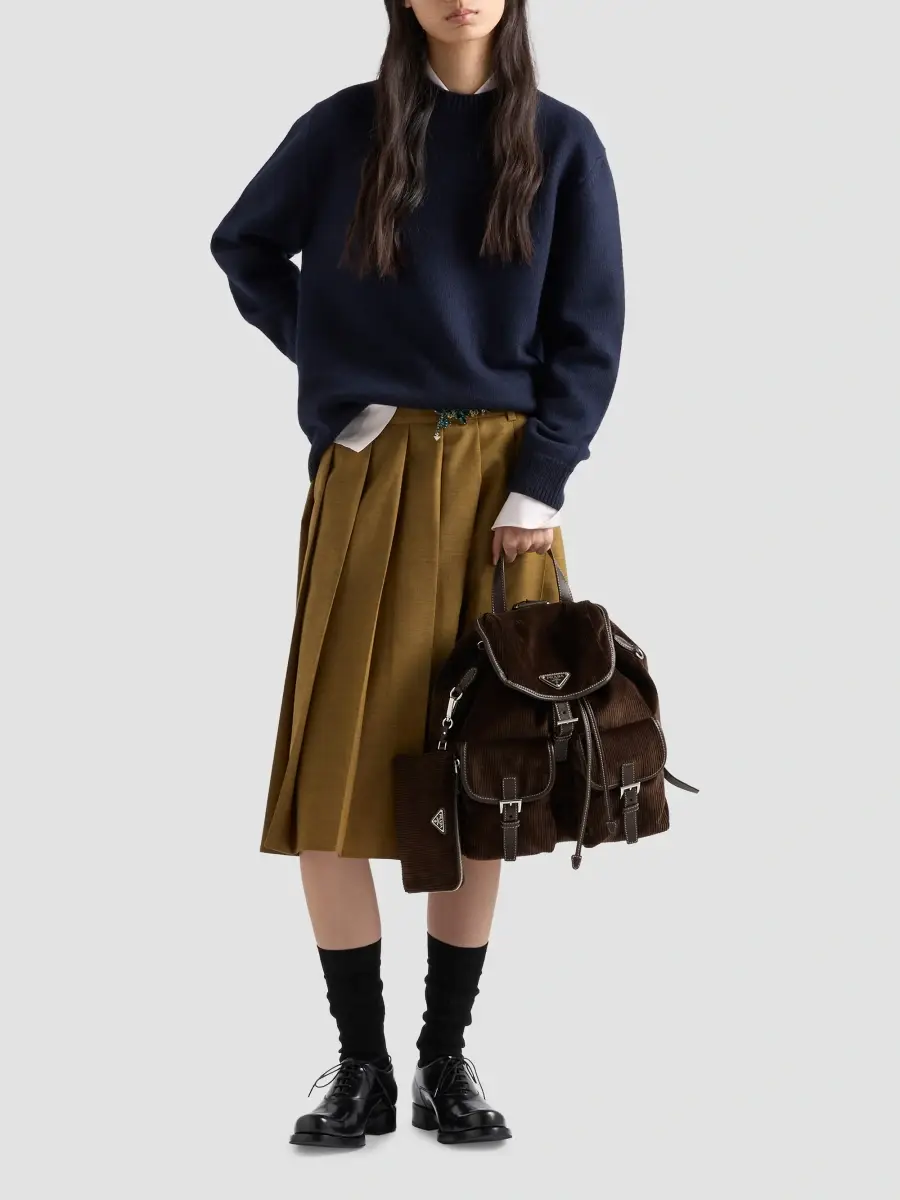 Prada Women's Medium Corduroy and Leather Backpack | Thumbnail 2 Prada Women's Medium Corduroy and Leather Backpack | Thumbnail 2