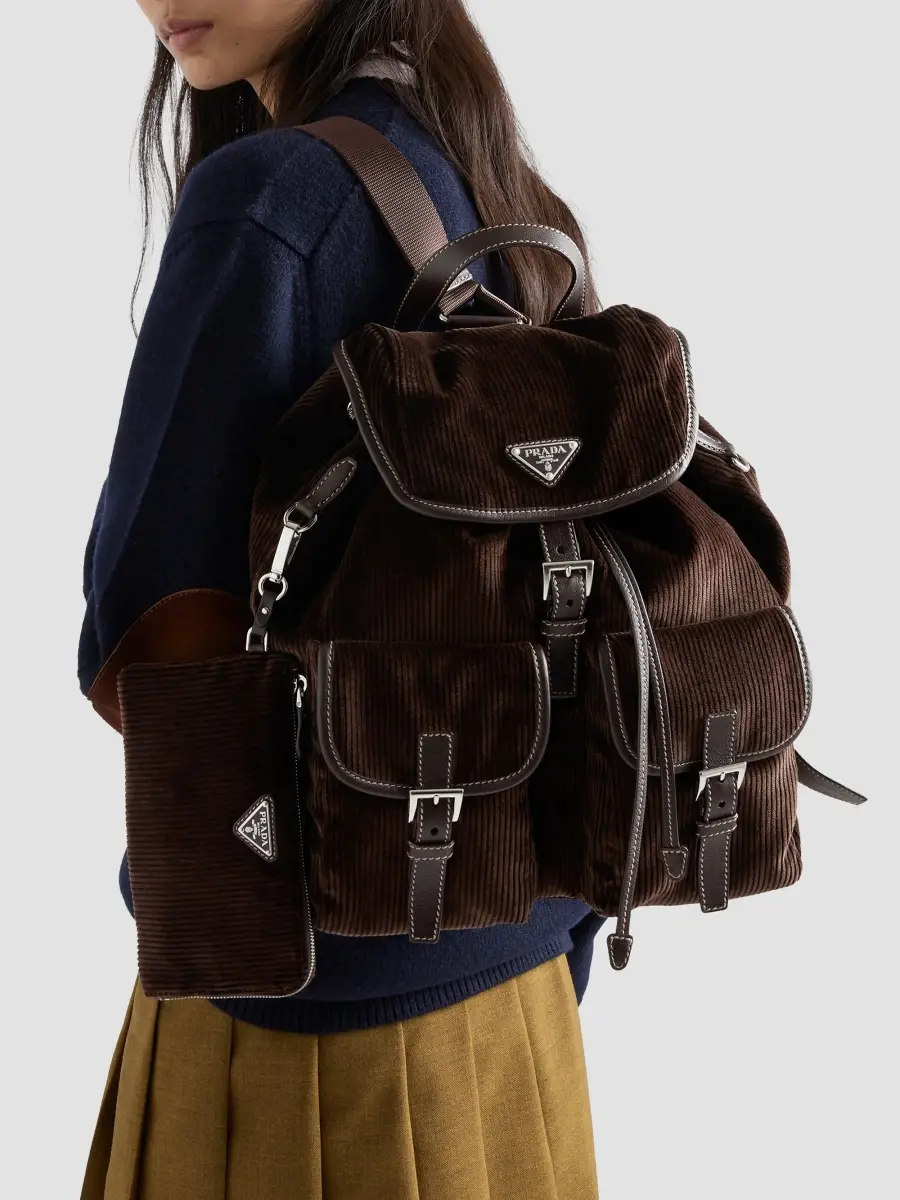 Prada Women's Medium Corduroy and Leather Backpack | Thumbnail 3 Prada Women's Medium Corduroy and Leather Backpack | Thumbnail 3