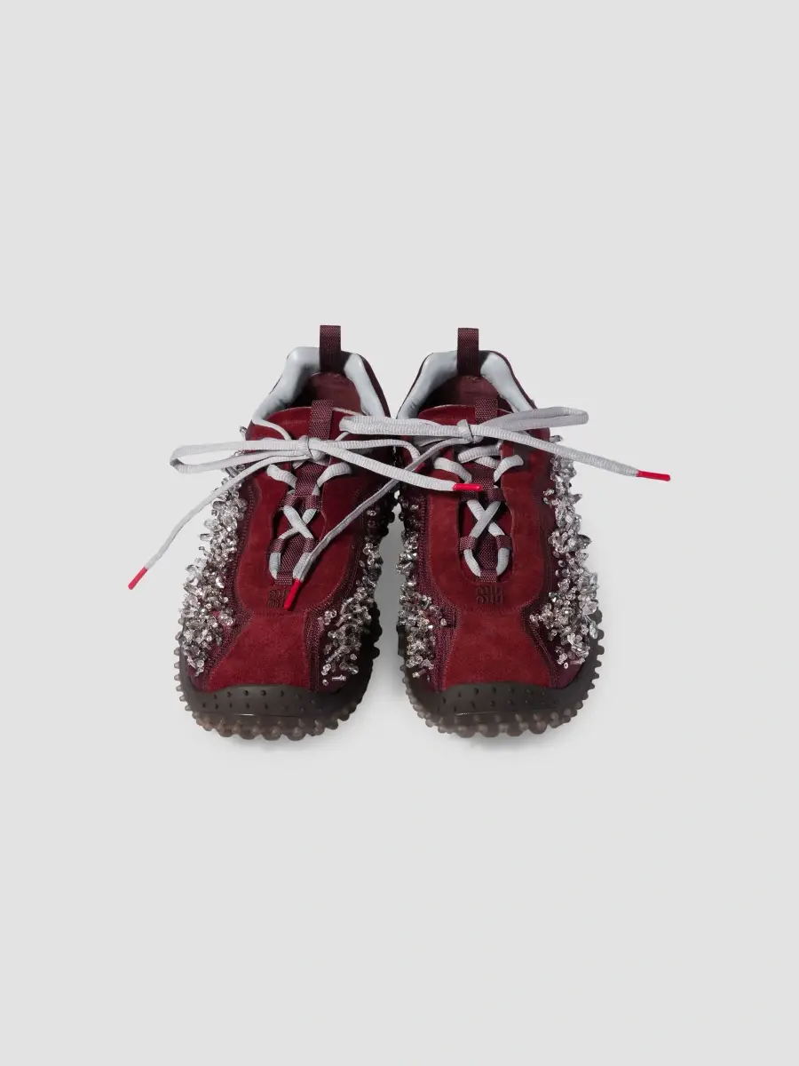 Miu Miu Women's Bubble Embroidered Technical Fabric and Suede Sneakers | Thumbnail 2 Miu Miu Women's Bubble Embroidered Technical Fabric and Suede Sneakers | Thumbnail 2