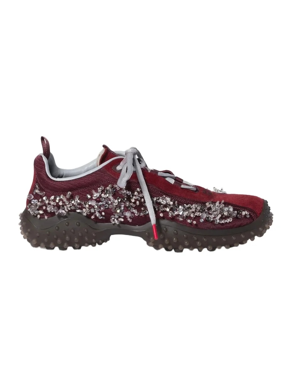 Women's Bubble Embroidered Technical Fabric and Suede Sneakers - Dark Red Women's Bubble Embroidered Technical Fabric and Suede Sneakers - Dark Red