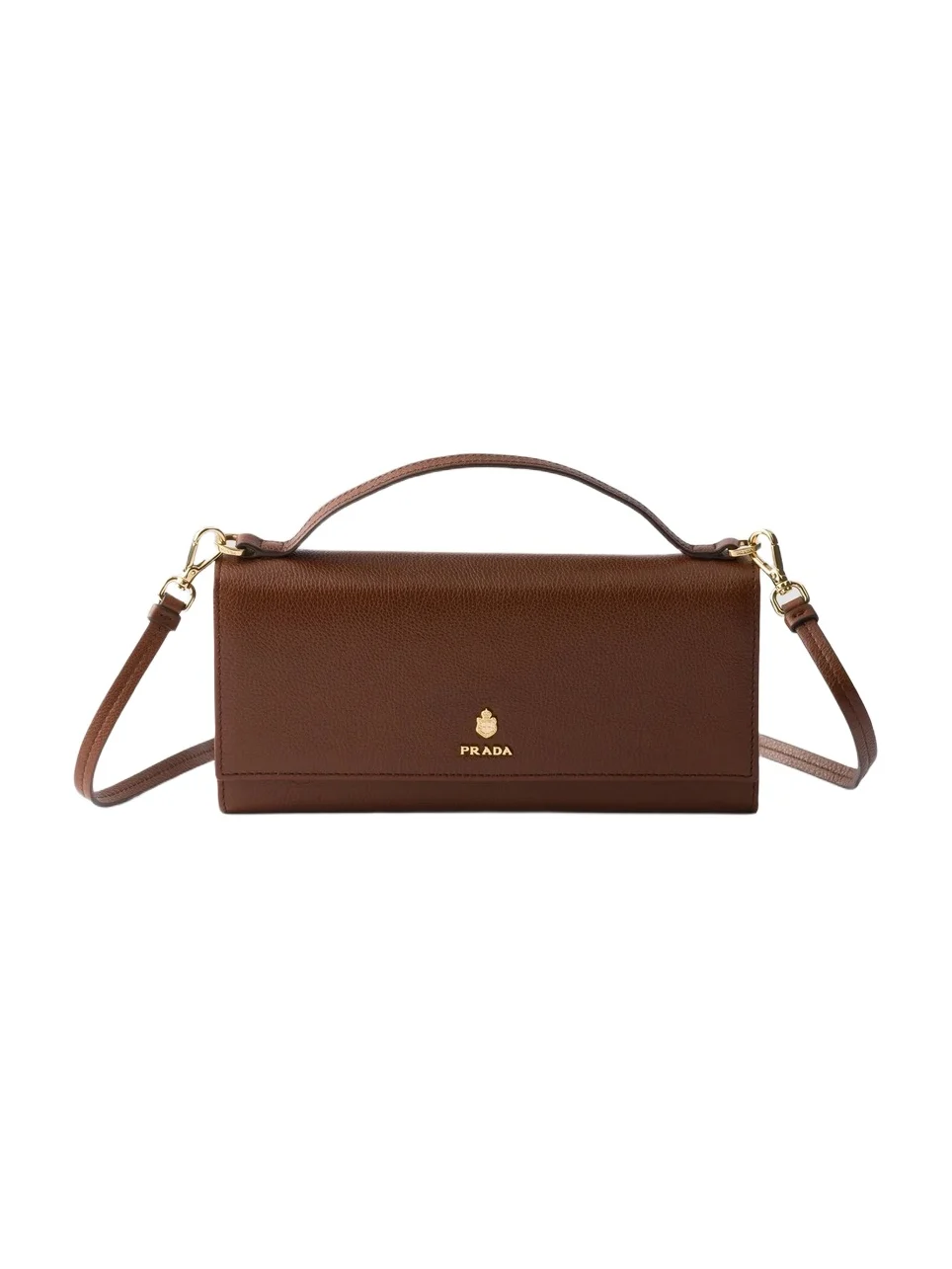 Prada Women's Leather Wallet with Shoulder Strap - Brown