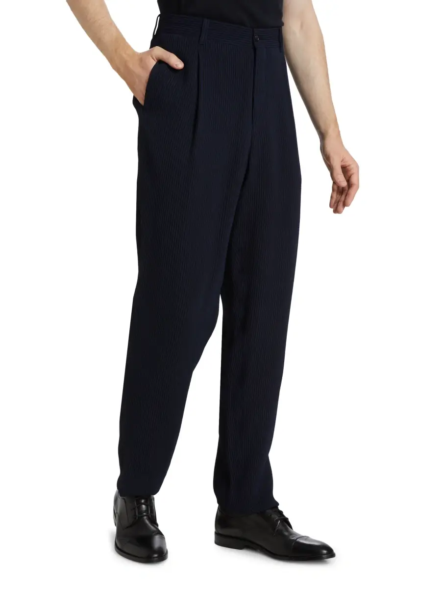 Giorgio Armani Men's Pinstriped Flat-Front Trousers | Thumbnail 4 Giorgio Armani Men's Pinstriped Flat-Front Trousers | Thumbnail 4