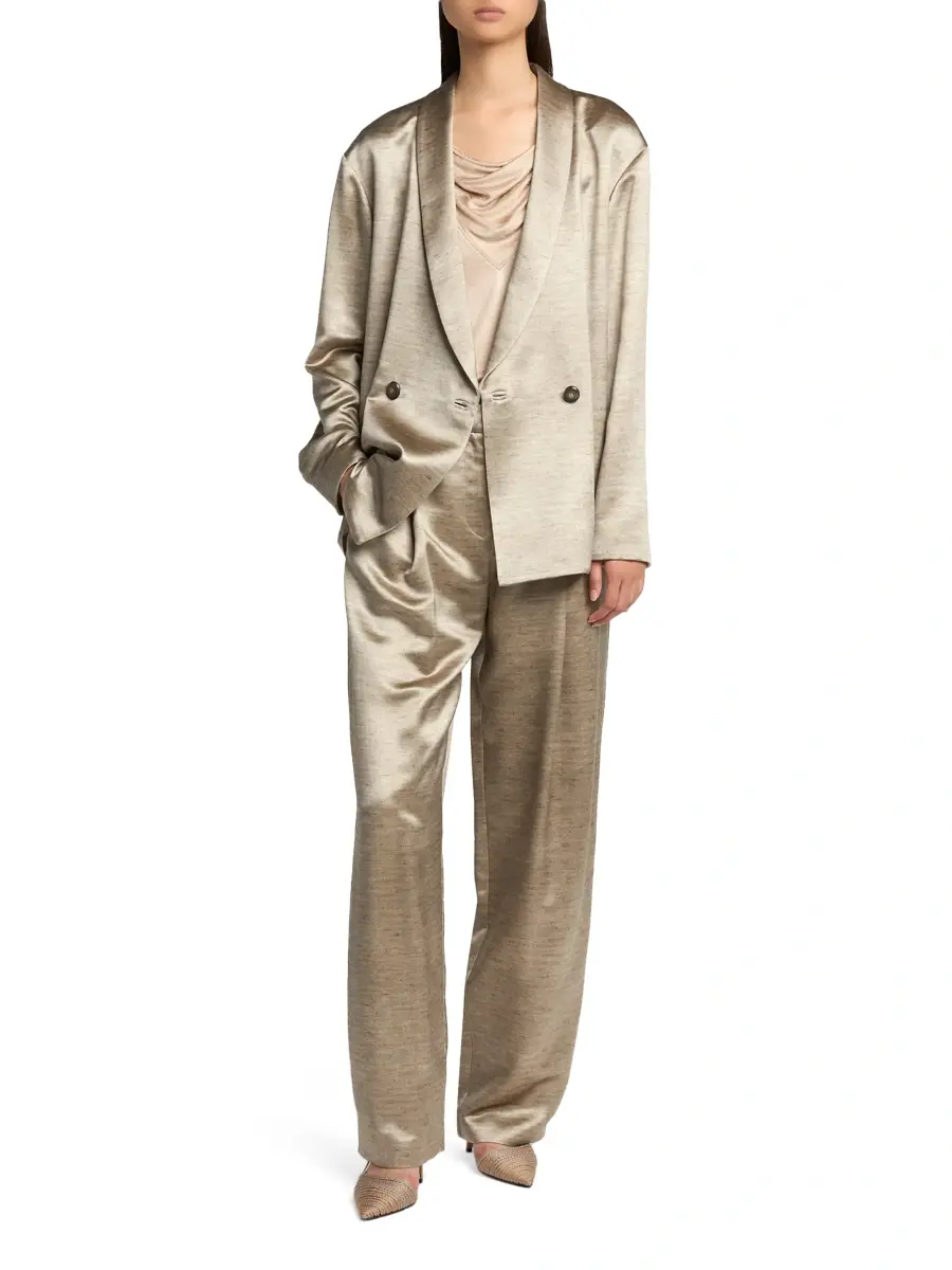 Giorgio Armani Women's Pleated Metallic Silk Trousers | Thumbnail 2