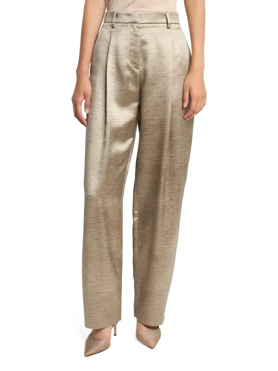 Giorgio Armani Women's Pleated Metallic Silk Trousers | Thumbnail 3