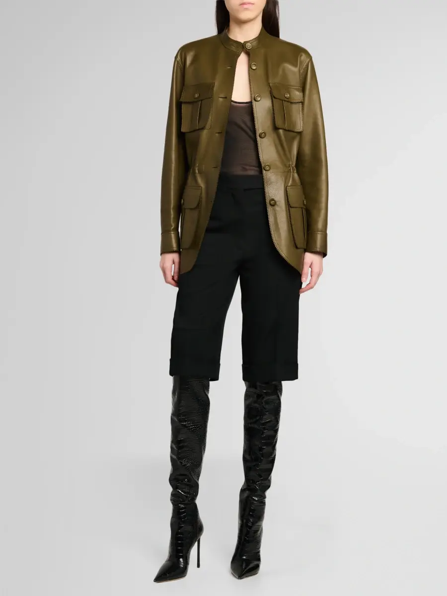 Tom Ford Women's Leather Tailored Safari Jacket | Thumbnail 2 Tom Ford Women's Leather Tailored Safari Jacket | Thumbnail 2