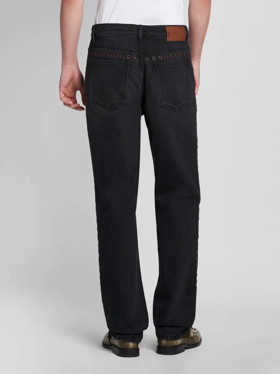 Marni Men's Grommet-Trimmed Straight-Leg Jeans | Thumbnail 3 Marni Men's Grommet-Trimmed Straight-Leg Jeans | Thumbnail 3