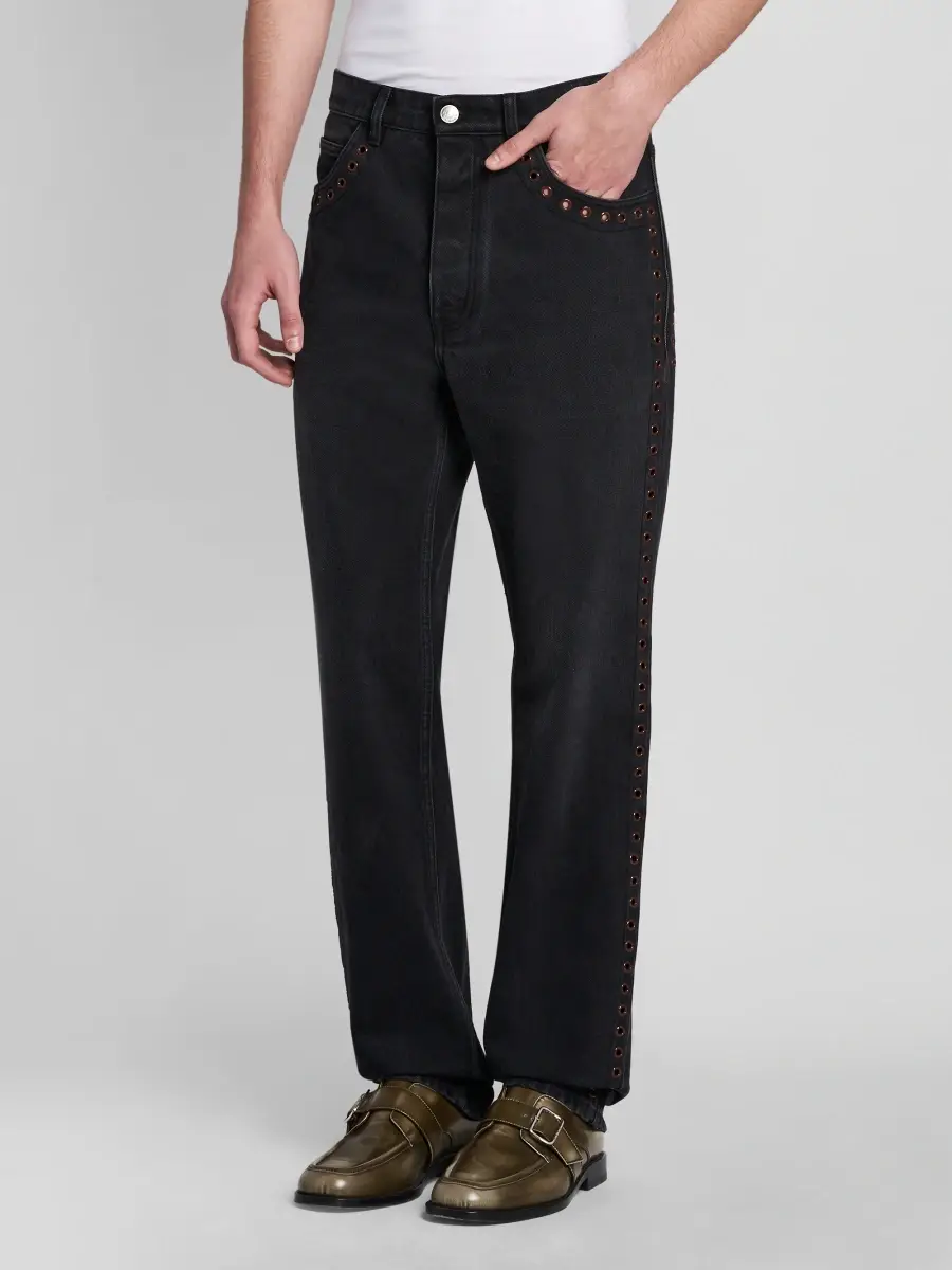 Marni Men's Grommet-Trimmed Straight-Leg Jeans | Thumbnail 4 Marni Men's Grommet-Trimmed Straight-Leg Jeans | Thumbnail 4