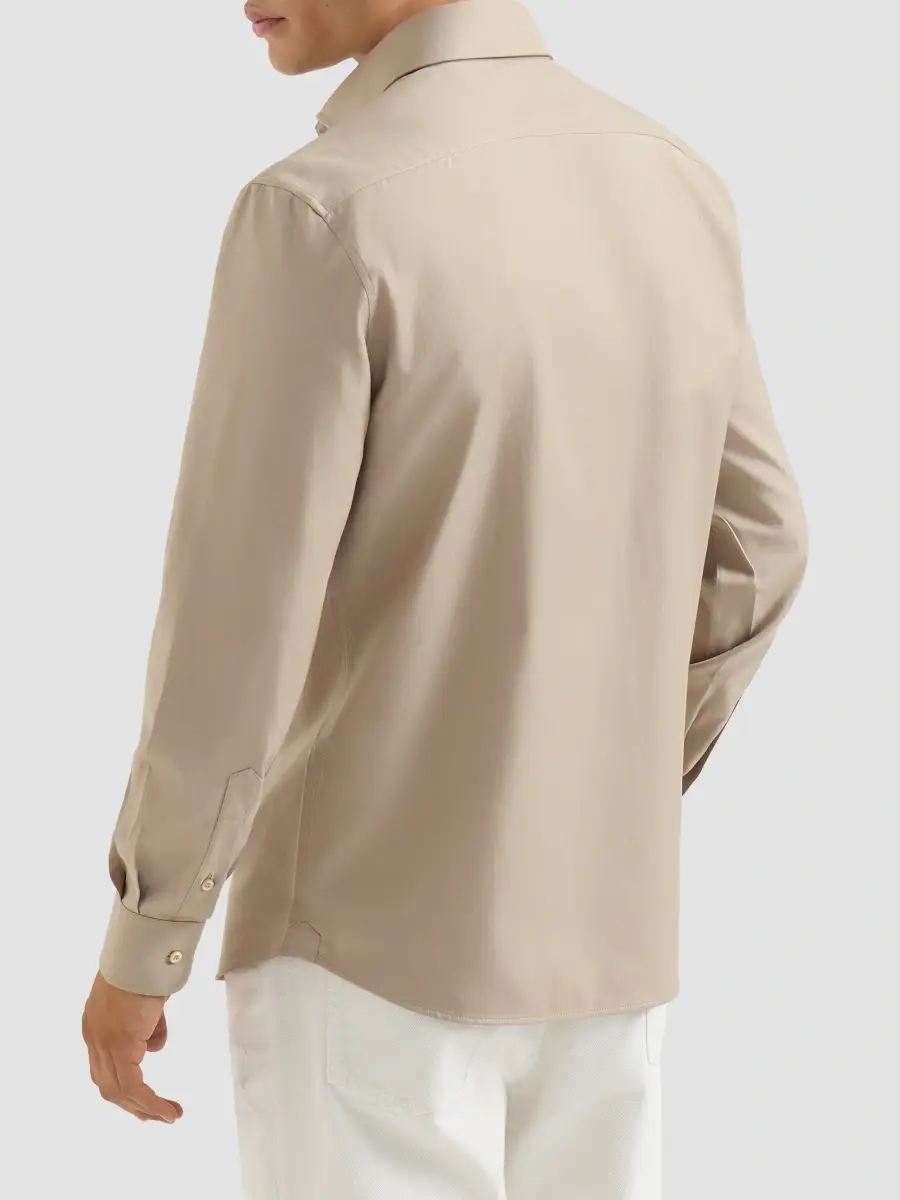 Brunello Cucinelli Men's Garment-Dyed Twill Shirt with Spread Collar - Beige | Thumbnail 4