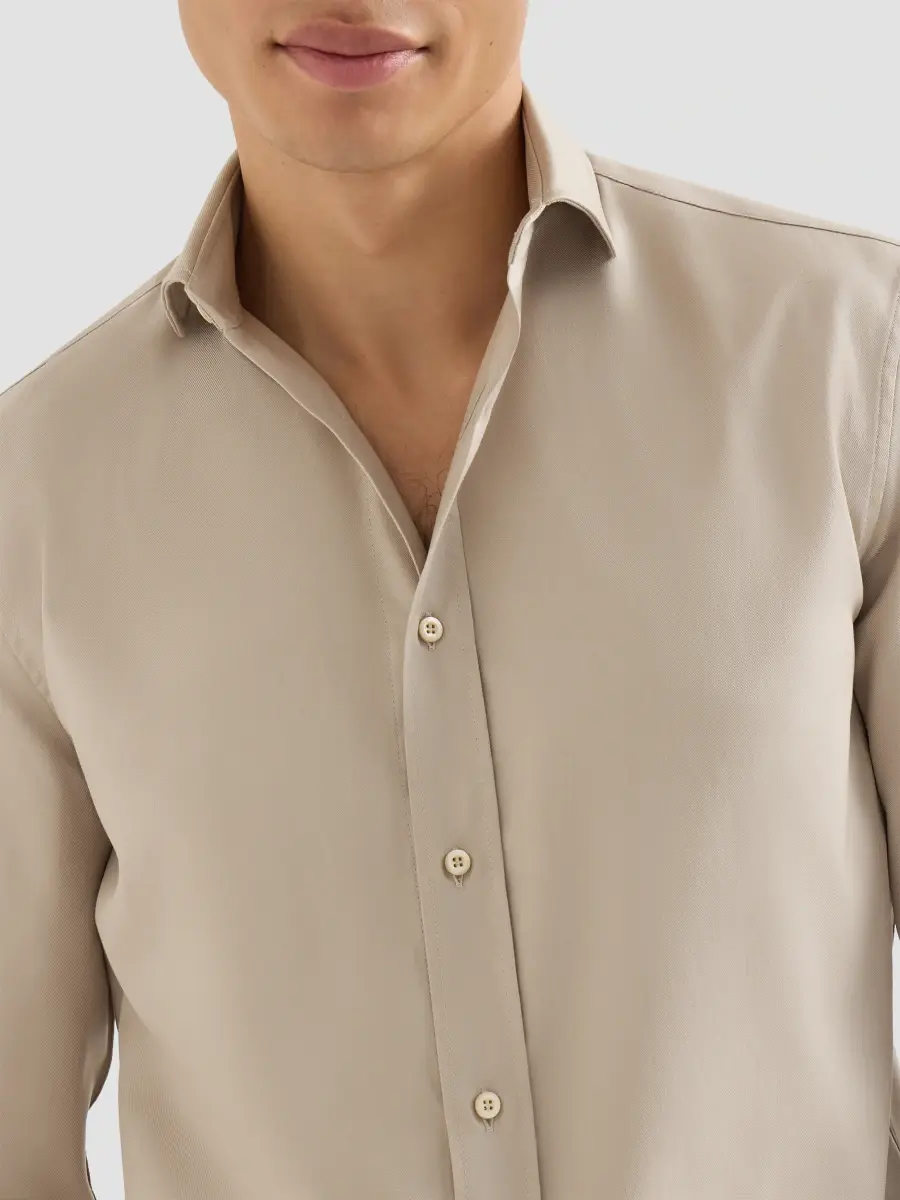 Brunello Cucinelli Men's Garment-Dyed Twill Shirt with Spread Collar - Beige | Thumbnail 5