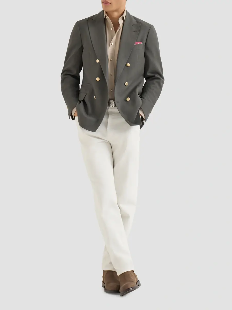 Brunello Cucinelli Men's Garment-Dyed Twill Shirt with Spread Collar - Beige | Thumbnail 6