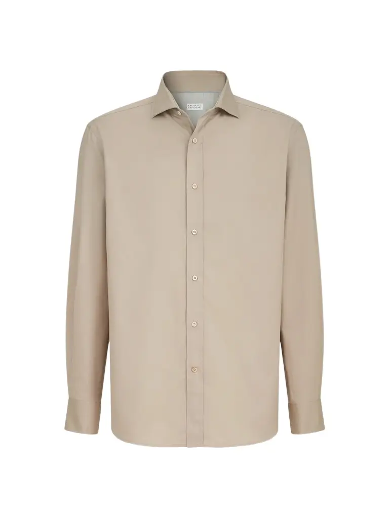 Men's Garment-Dyed Twill Shirt with Spread Collar - Beige Men's Garment-Dyed Twill Shirt with Spread Collar - Beige