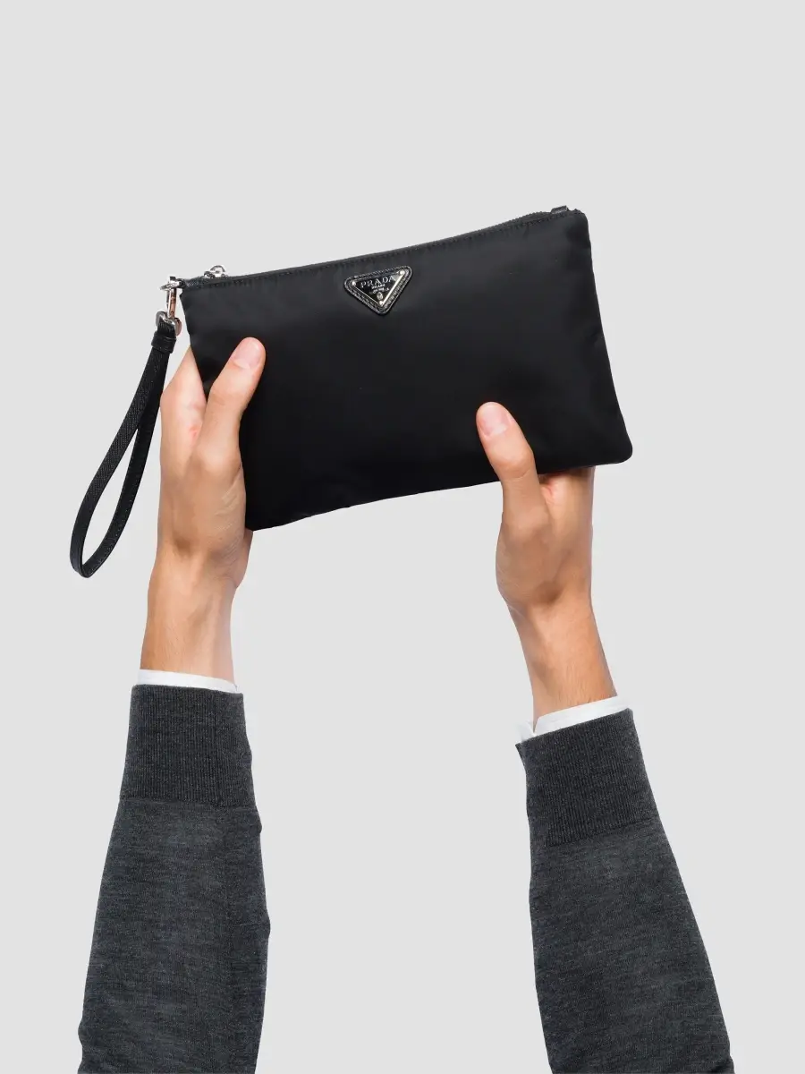 Prada Men's Re-Nylon and Saffiano Leather Pouch | Thumbnail 6 Prada Men's Re-Nylon and Saffiano Leather Pouch | Thumbnail 6