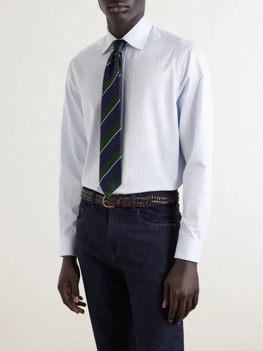 dunhill Cutaway-Collar Herringbone Cotton Shirt - Men | Thumbnail 3 dunhill Cutaway-Collar Herringbone Cotton Shirt - Men | Thumbnail 3
