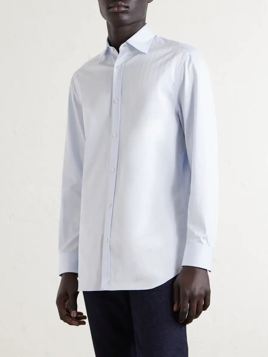 dunhill Cutaway-Collar Herringbone Cotton Shirt - Men | Thumbnail 5 dunhill Cutaway-Collar Herringbone Cotton Shirt - Men | Thumbnail 5