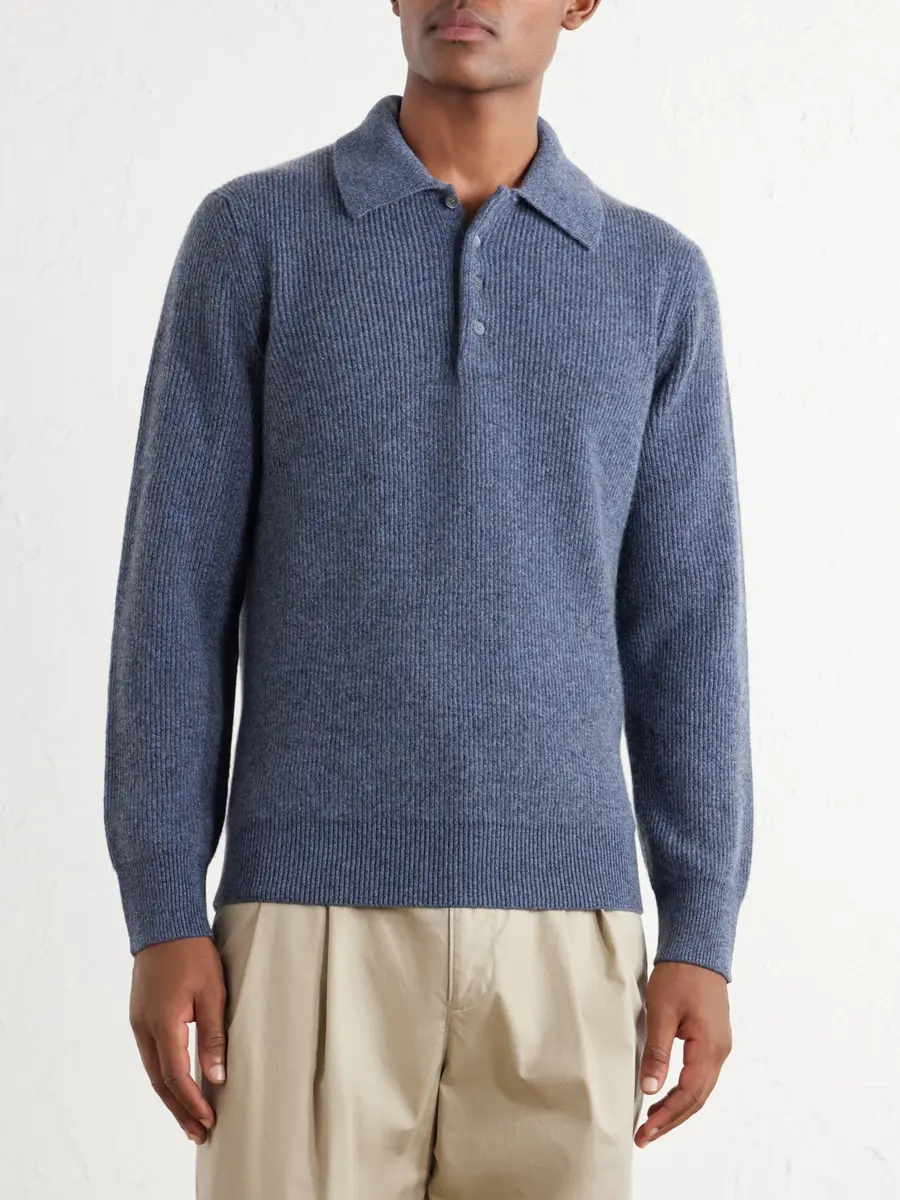 PIACENZA 1733 Ribbed Cashmere Polo Shirt - Men | Thumbnail 3