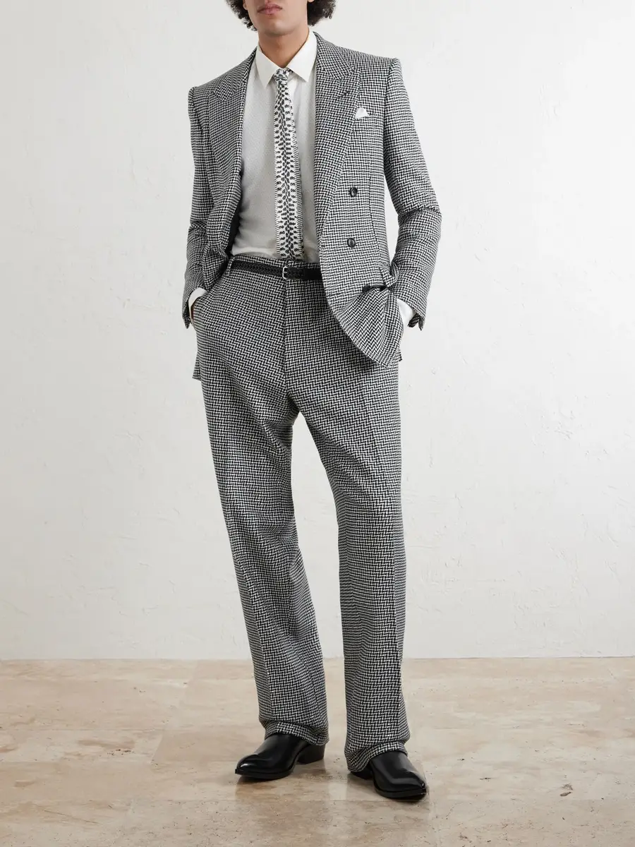 Tom Ford Straight-Leg Sequin-Detailed Houndstooth Wool-Blend Suit Trousers - Men | Thumbnail 2 Tom Ford Straight-Leg Sequin-Detailed Houndstooth Wool-Blend Suit Trousers - Men | Thumbnail 2