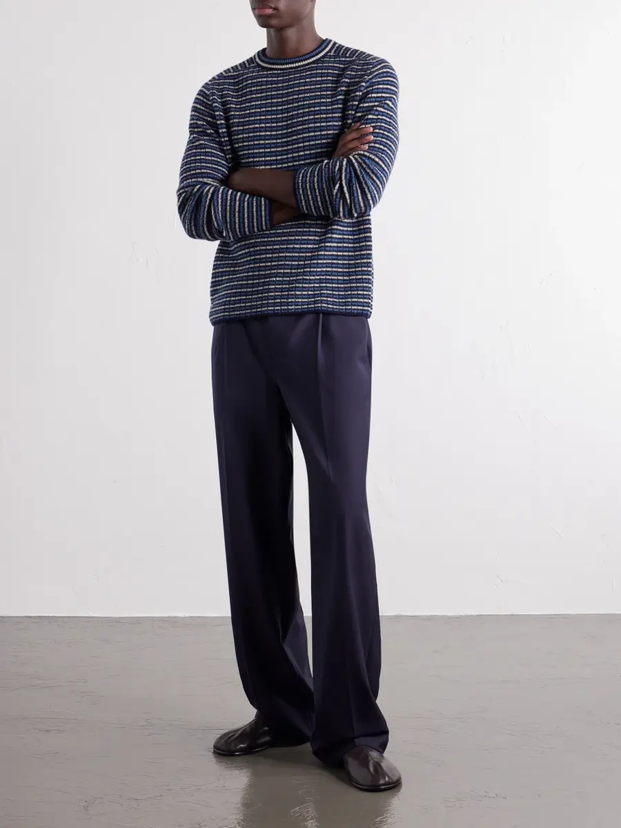 Auralee Striped Ribbed Wool and Cashmere-Blend Sweater - Men | Thumbnail 2 Auralee Striped Ribbed Wool and Cashmere-Blend Sweater - Men | Thumbnail 2