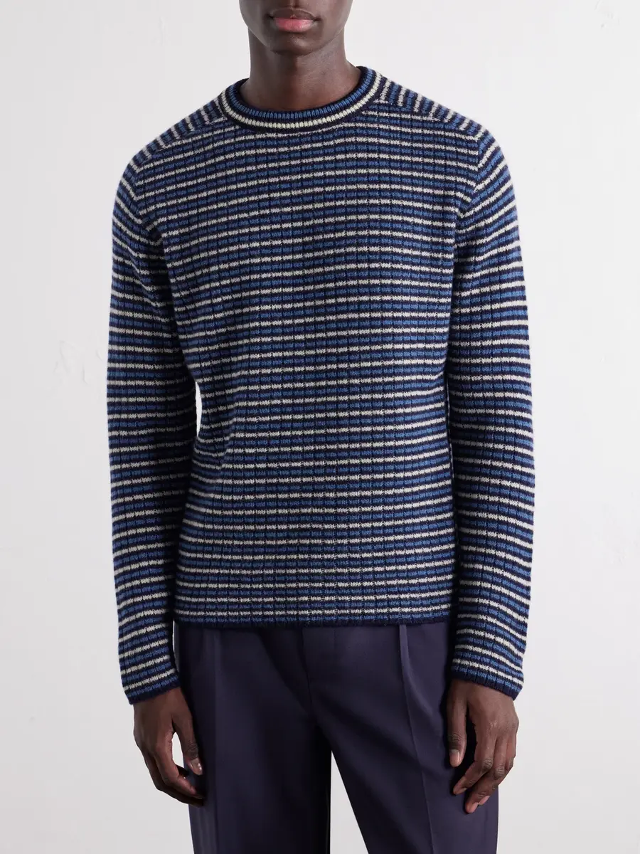 Auralee Striped Ribbed Wool and Cashmere-Blend Sweater - Men | Thumbnail 3 Auralee Striped Ribbed Wool and Cashmere-Blend Sweater - Men | Thumbnail 3