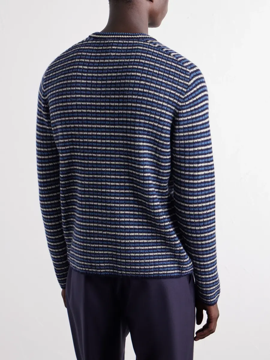 Auralee Striped Ribbed Wool and Cashmere-Blend Sweater - Men | Thumbnail 4 Auralee Striped Ribbed Wool and Cashmere-Blend Sweater - Men | Thumbnail 4