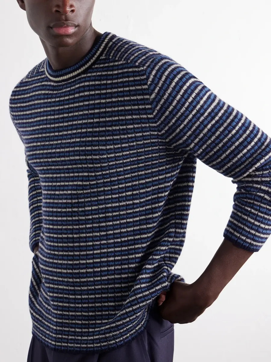 Auralee Striped Ribbed Wool and Cashmere-Blend Sweater - Men | Thumbnail 5 Auralee Striped Ribbed Wool and Cashmere-Blend Sweater - Men | Thumbnail 5