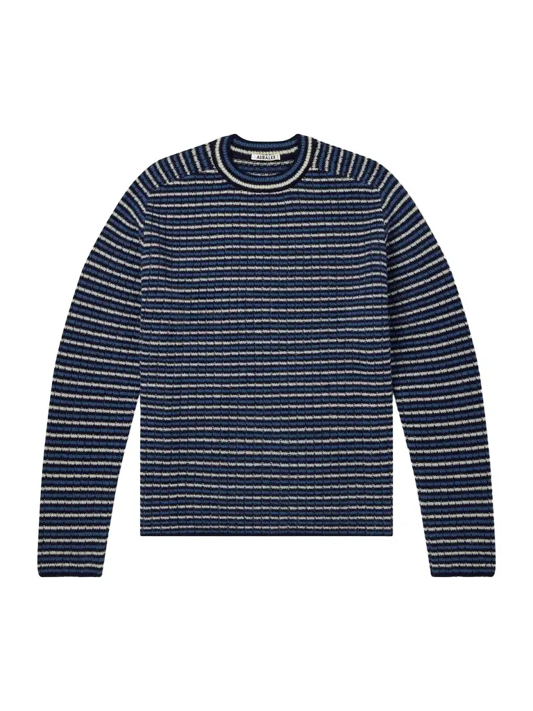 Auralee Striped Ribbed Wool and Cashmere-Blend Sweater - Men