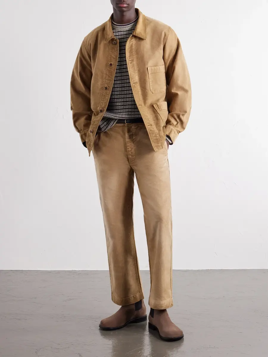 Auralee Straight-Leg Garment-Dyed Cotton-Moleskin Trousers - Men | Thumbnail 2 Auralee Straight-Leg Garment-Dyed Cotton-Moleskin Trousers - Men | Thumbnail 2