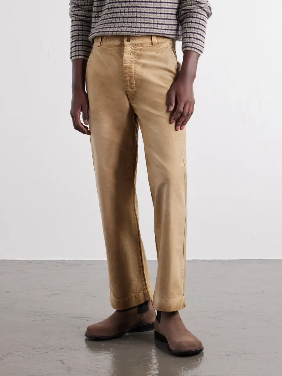 Auralee Straight-Leg Garment-Dyed Cotton-Moleskin Trousers - Men | Thumbnail 3 Auralee Straight-Leg Garment-Dyed Cotton-Moleskin Trousers - Men | Thumbnail 3