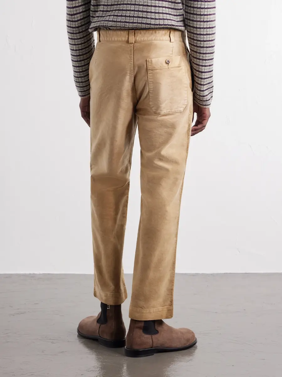 Auralee Straight-Leg Garment-Dyed Cotton-Moleskin Trousers - Men | Thumbnail 4 Auralee Straight-Leg Garment-Dyed Cotton-Moleskin Trousers - Men | Thumbnail 4