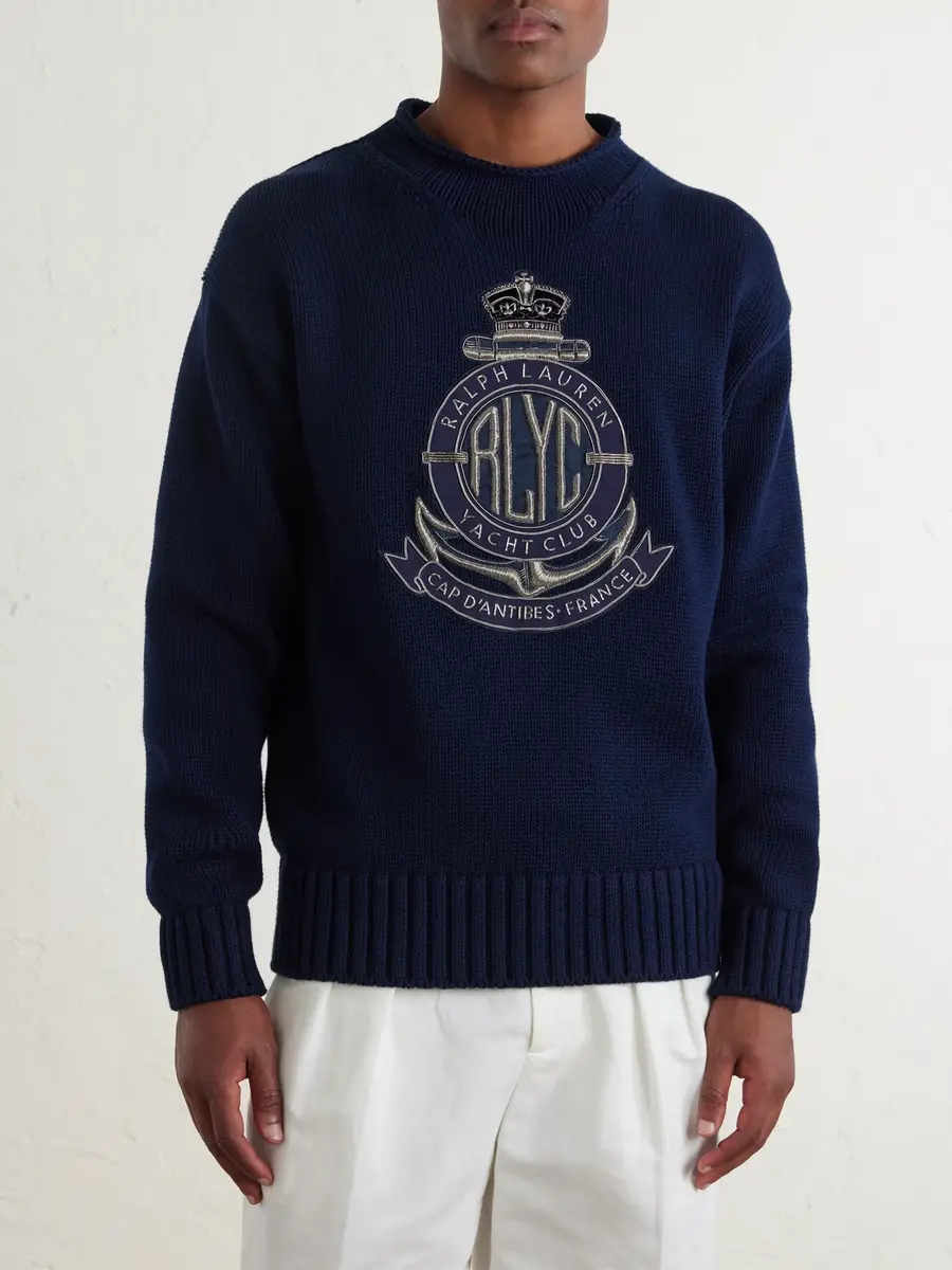 Ralph Lauren Purple Label Logo-Appliquéd Cotton-Blend Sweater - Men | Thumbnail 3 Ralph Lauren Purple Label Logo-Appliquéd Cotton-Blend Sweater - Men | Thumbnail 3