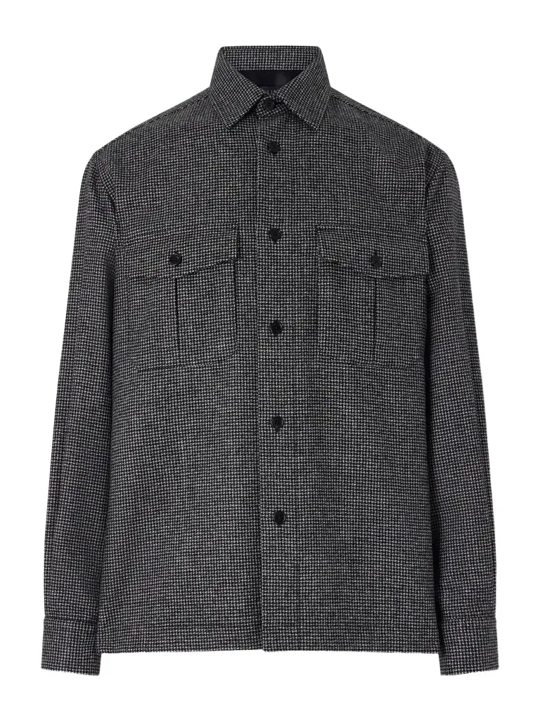 Houndstooth Wool Overshirt - Men Houndstooth Wool Overshirt - Men