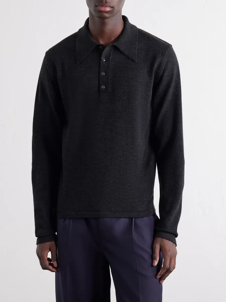 Lemaire Mouliné Wool Polo Shirt - Men | Thumbnail 3 Lemaire Mouliné Wool Polo Shirt - Men | Thumbnail 3