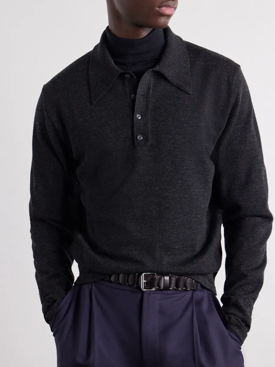 Lemaire Mouliné Wool Polo Shirt - Men | Thumbnail 5 Lemaire Mouliné Wool Polo Shirt - Men | Thumbnail 5