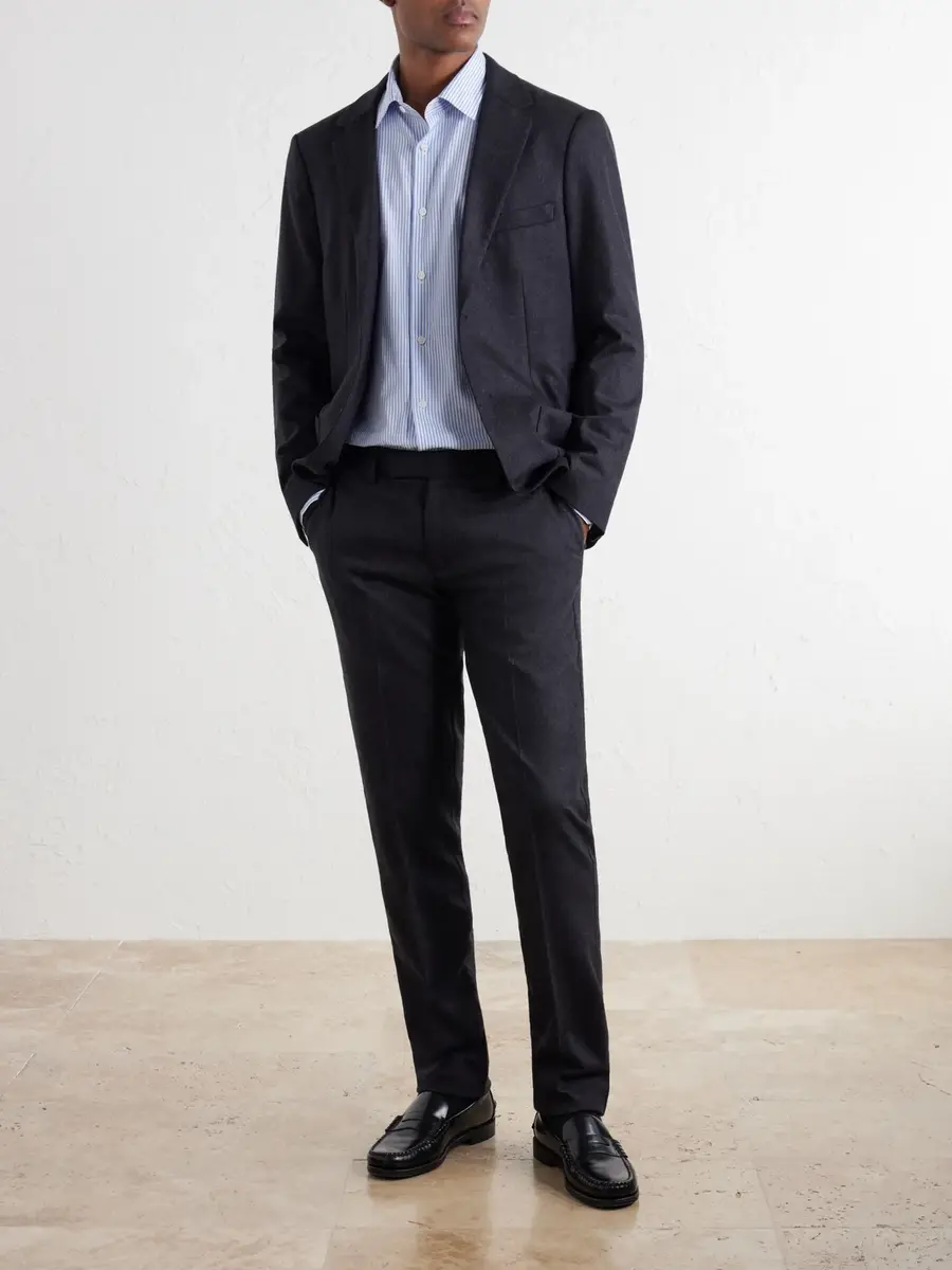 Sunspel Straight-Leg Stretch Wool-Blend Flannel Trousers - Men | Thumbnail 2 Sunspel Straight-Leg Stretch Wool-Blend Flannel Trousers - Men | Thumbnail 2