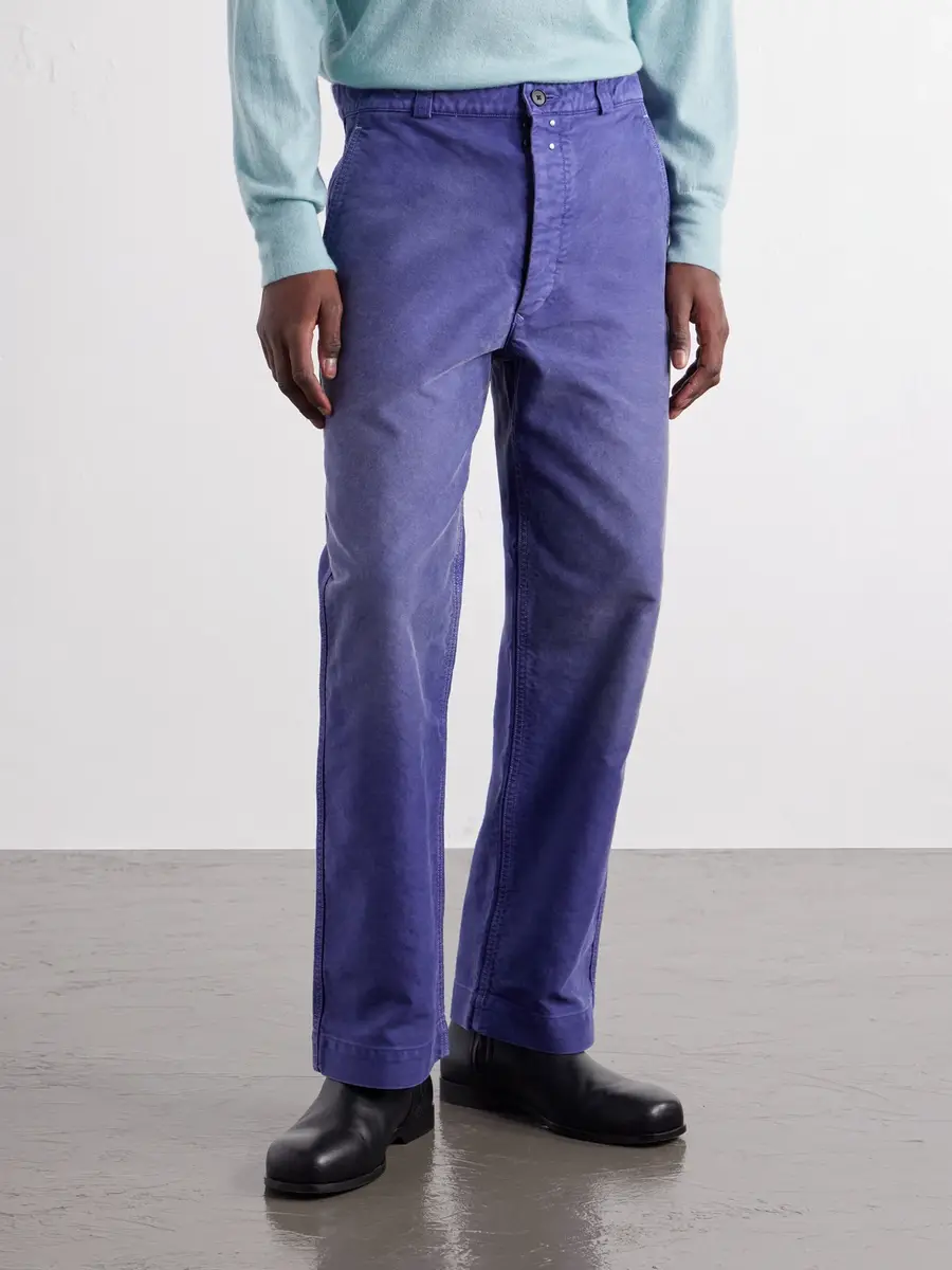 Auralee Straight-Leg Garment-Dyed Cotton-Moleskin Trousers - Men | Thumbnail 3 Auralee Straight-Leg Garment-Dyed Cotton-Moleskin Trousers - Men | Thumbnail 3