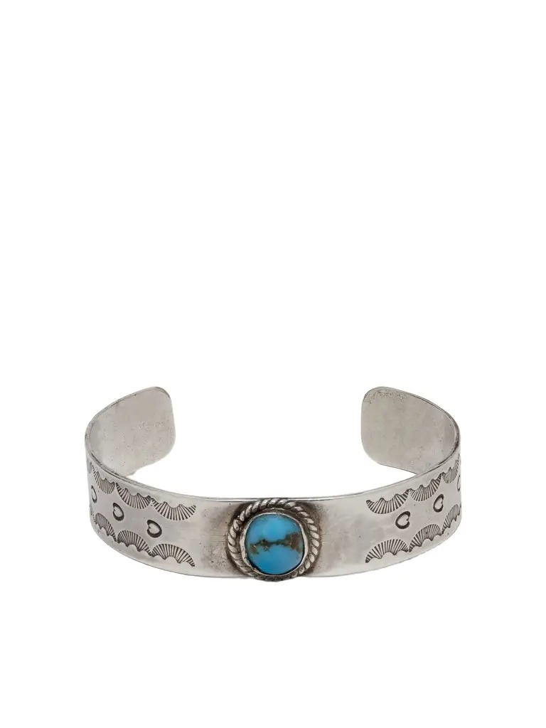 Vintage 1970s Sterling Silver Turquoise Bracelet - Men Vintage 1970s Sterling Silver Turquoise Bracelet - Men