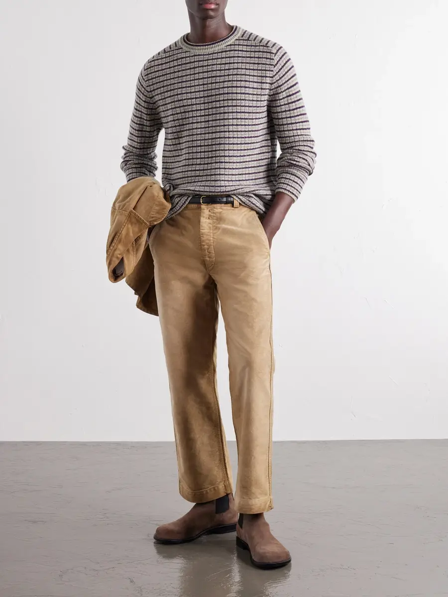 Auralee Striped Ribbed Wool and Cashmere-Blend Sweater - Men | Thumbnail 2 Auralee Striped Ribbed Wool and Cashmere-Blend Sweater - Men | Thumbnail 2