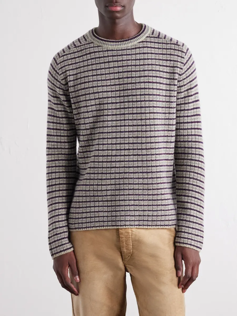 Auralee Striped Ribbed Wool and Cashmere-Blend Sweater - Men | Thumbnail 3 Auralee Striped Ribbed Wool and Cashmere-Blend Sweater - Men | Thumbnail 3