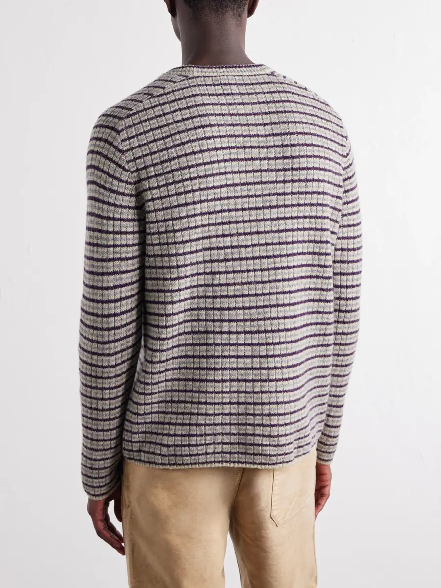 Auralee Striped Ribbed Wool and Cashmere-Blend Sweater - Men | Thumbnail 4 Auralee Striped Ribbed Wool and Cashmere-Blend Sweater - Men | Thumbnail 4