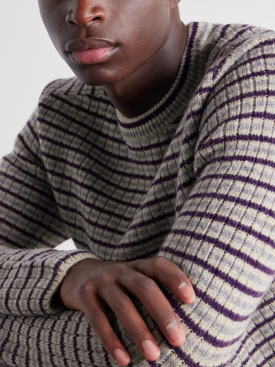 Auralee Striped Ribbed Wool and Cashmere-Blend Sweater - Men | Thumbnail 5 Auralee Striped Ribbed Wool and Cashmere-Blend Sweater - Men | Thumbnail 5