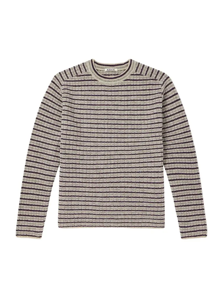Auralee Striped Ribbed Wool and Cashmere-Blend Sweater - Men